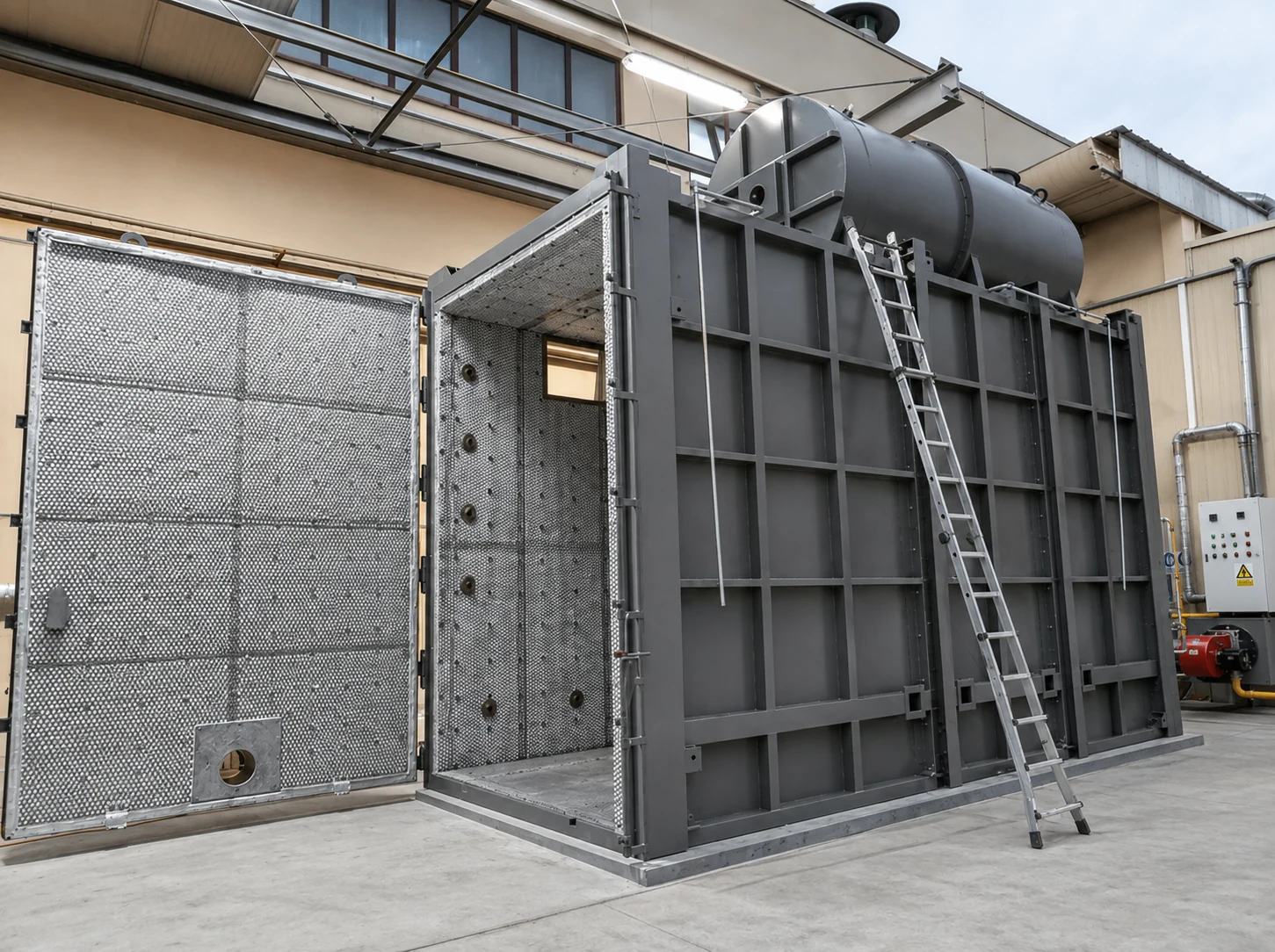 Grand four industriel à chambre ouvert pour traitement thermique de lots avant récupération et raffinage